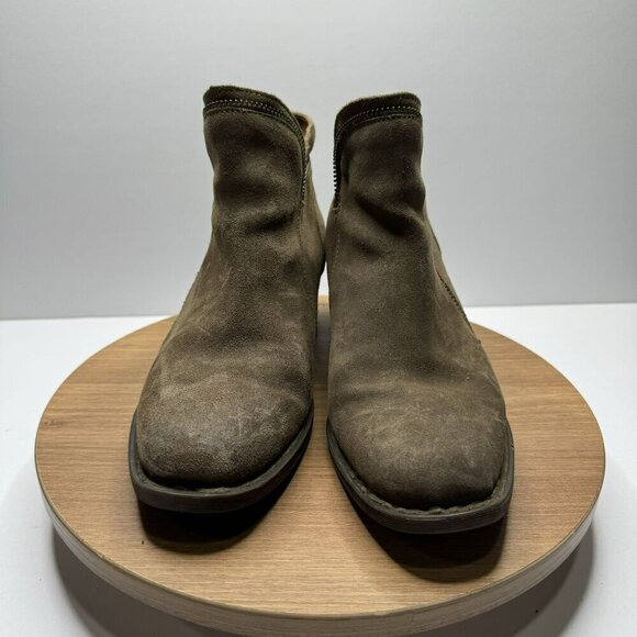 BORN Brown Suede Leather Ankle Boots Side Zipper Chunky block heel Womens Size 8 - Picture 8 of 9